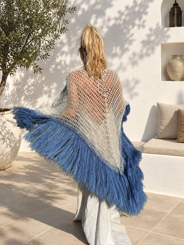 Chal mohair/seda hueso - azul