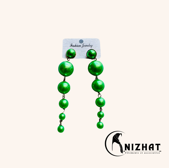 1 Paire boucles d'oreilles perles rondes, couleur vert, bijoux pour femmes - Nizhat 