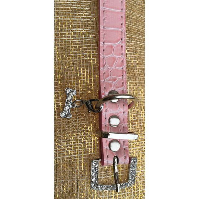 Halsband bedel met botje roze S