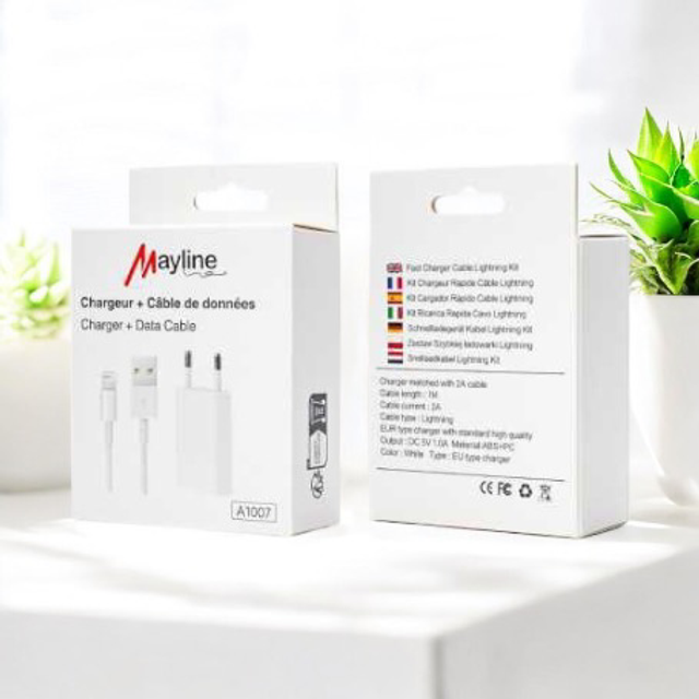 Kit Chargeur Câble USB vers Lightning 1M (Mayline)