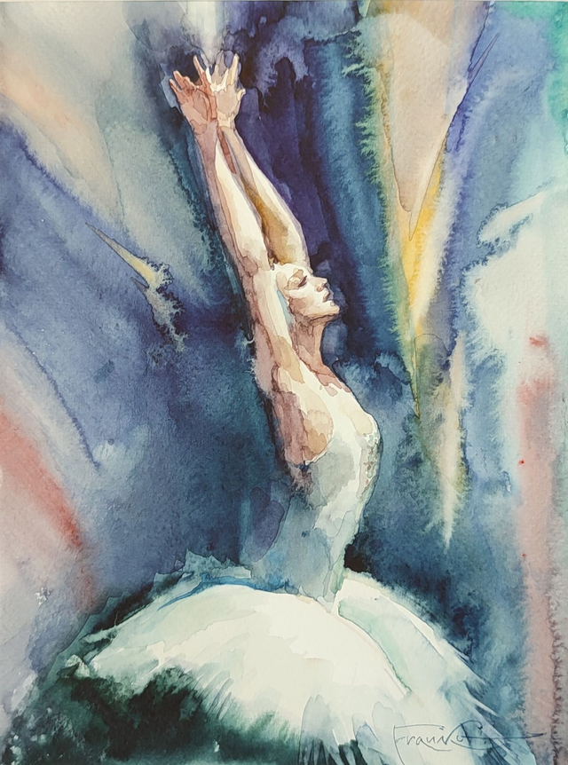 Baletnica, 35x28 (24x18 w świetle passe-partout) akwarela 2023