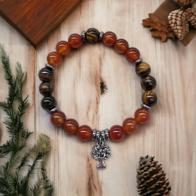 Anti stress / bracelet œil de tigre et Cornaline 