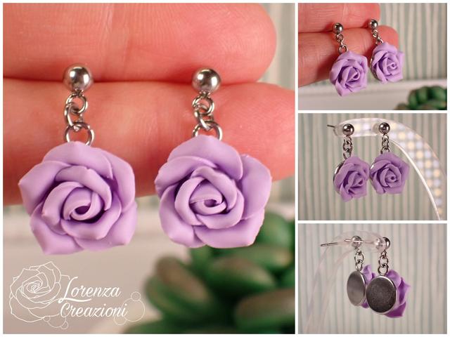 Orecchini pendenti rose viola lilla