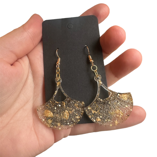 Clear And Gold Resin Chandelier Earrings 