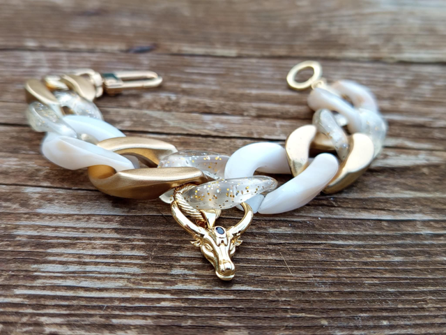 Bracelet gros maillons en acrylique Shira Prusse