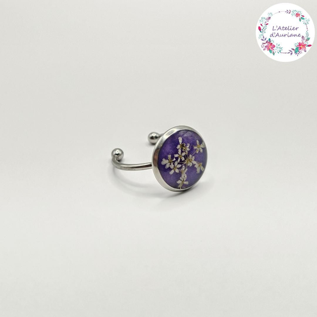 Bague "Reine Anne violette" argentée