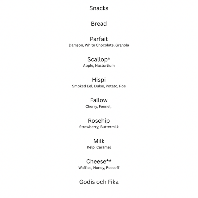 5 course tasting menu 8.00pm