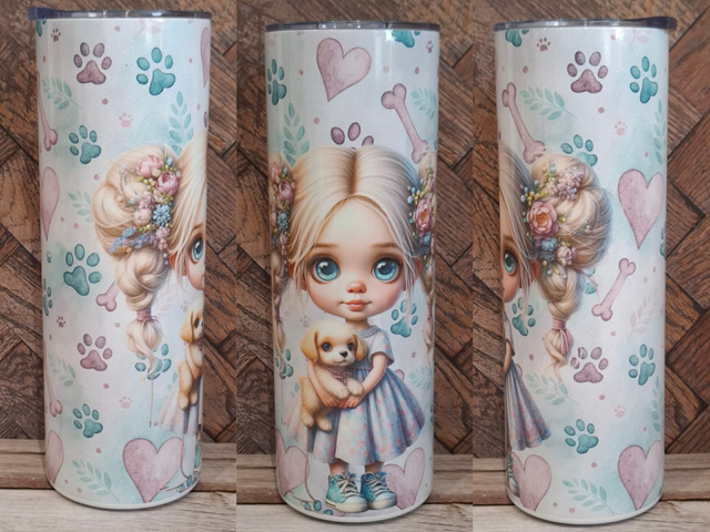 Collection Purple Gourde Canette petite fille et son chien