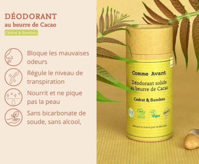 Déodorant solide cédrat &amp; bambou " Comme Avant" 