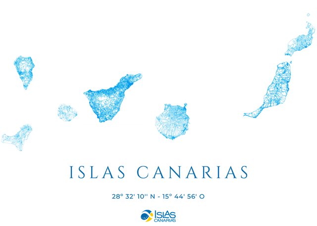 Lámina Mapa Islas Canarias con sus coordenadas