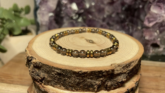 Bracelet QUARTZ FUME 4mm (Avec Hématites)