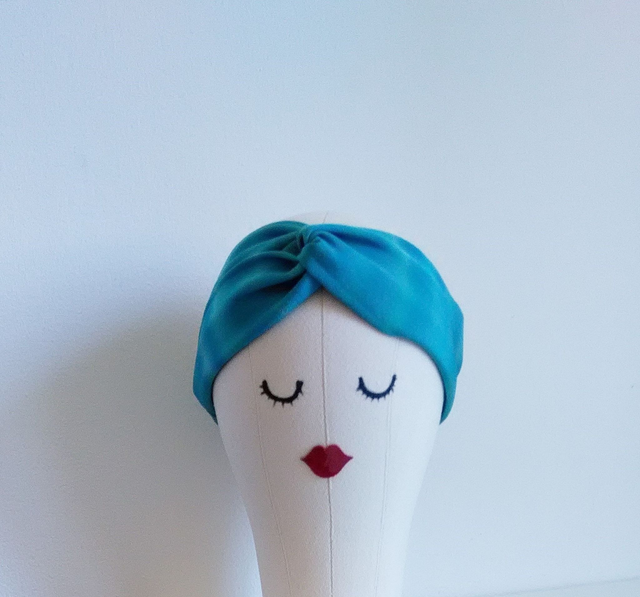 Green Blue Silk HairBand, Vintage Japanese Kimono Silk HeadBand, BOKASHI Gradation pattern Hair Accessory, Gift for Her