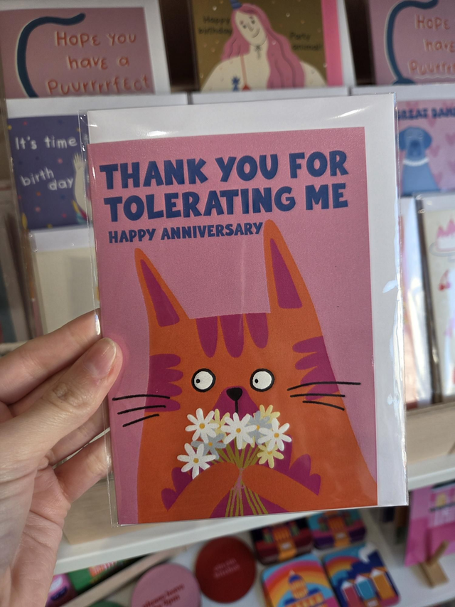 Thank You For Tolerating Me Happy Anniversary Cat Greetings Card - MD-006
