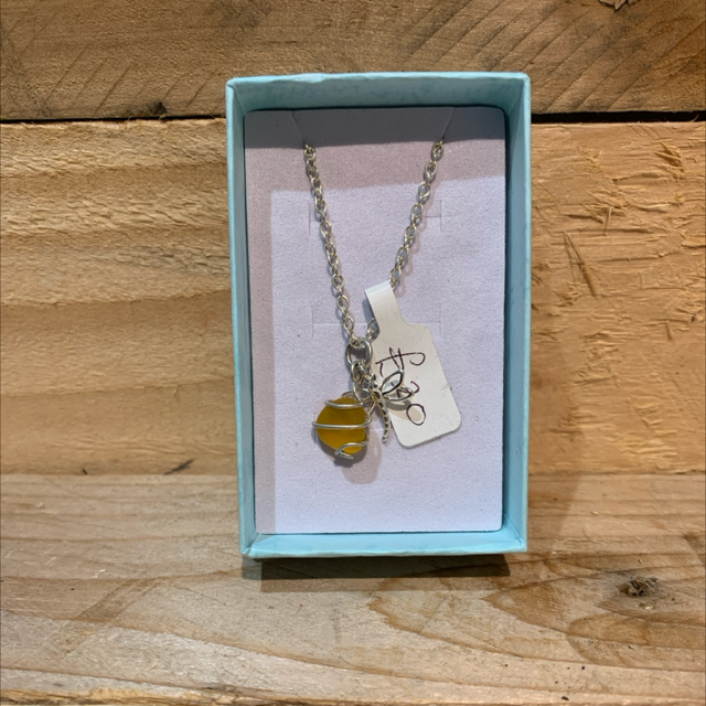 Silver Necklace with Seaglass and Dragonfly 