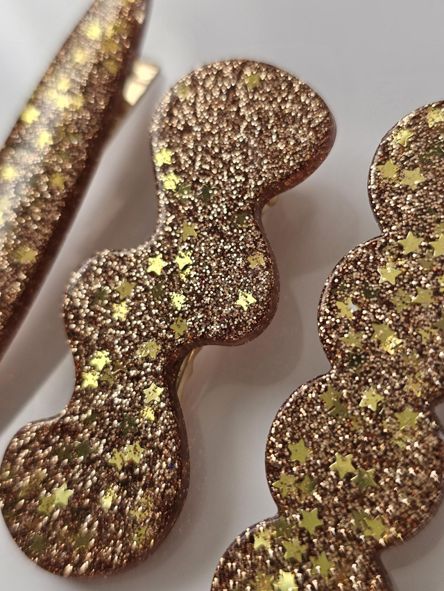 TRIO BARRETTES MARRONS OR ETOILES DOREES