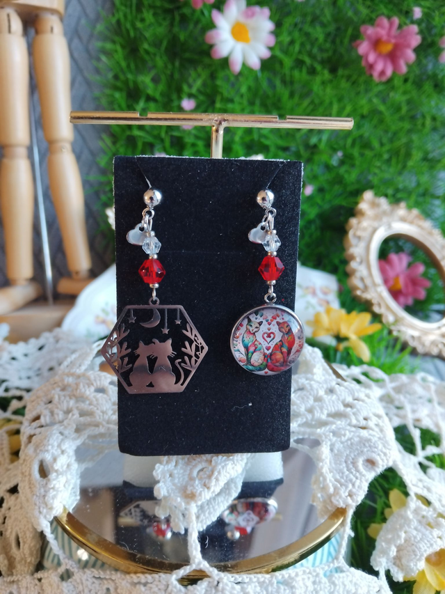 boucles d'oreilles chats amoureux 