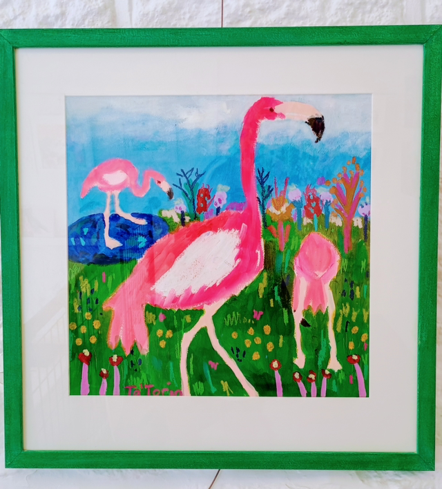 Pink coat flamingo’s garden party