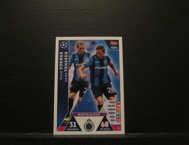 Ruud Vormer / Hans Vanaken - UEFA Champions League Match Attax 2018/19 Original Trading Card #342