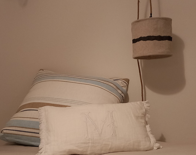 Abat-jour en chanvre peint à la main- suspension baladeuse diamètre 20 cm