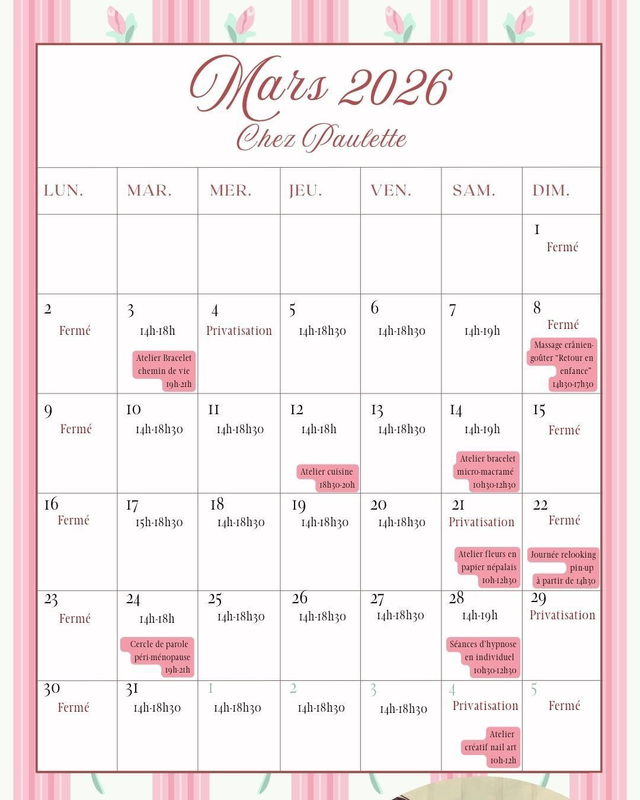 Planning de mars 2026