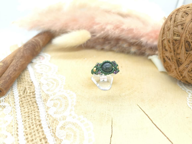 Bague marron perles miyuki perles jaspe paysage 