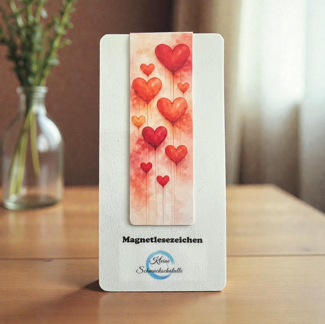 Lesezeichen Herzen rot - Handgefertigte Magnet-Lesezeichen – Herzmotive