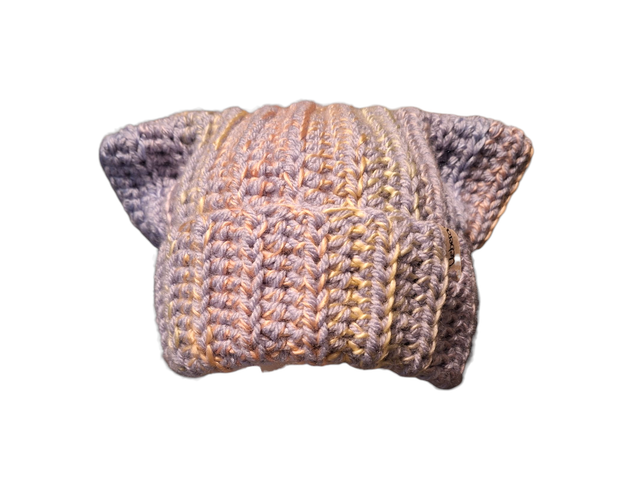 Catbeanie Lila/Bunt - Gehäkelte Mütze, Katzenmütze, Mütze mit Katzenohren, Unikat, handmade - Einzelstück