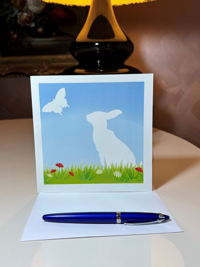 'Out of the Blue', Rabbit Greetings Card