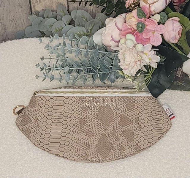 Sac banane simili cuir python beige