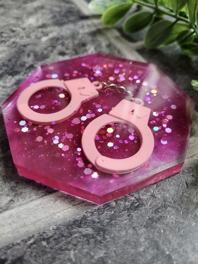 Coaster - Pink Glitter Handcuffs Coaster - Hexagon 