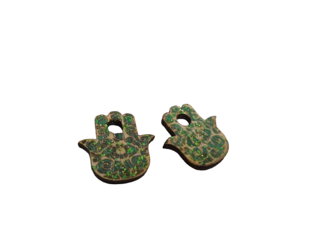 Pampille Main de Fatma Émeraude – Bois &amp; Résine, Peinte à la Main