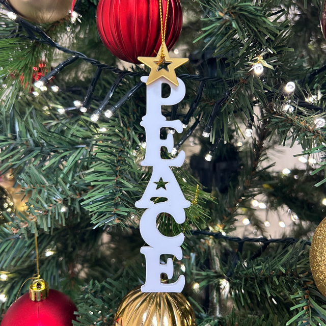 2 x Peace Lettering Baubles (White &amp; Gold)