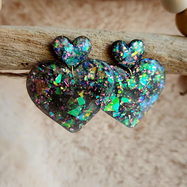 Pendants double cœurs opale 