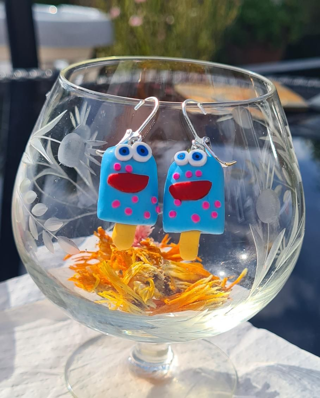 Earrings Happy face ice lolly lolly pop blue