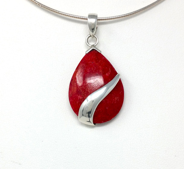 PENDENTIF GOUTTE DE CORAIL CERTI ARGENT MASSIF - VENDU SANS CHAINE - 3370