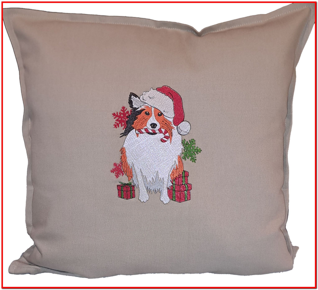 Sofakissen "Weihnachts-Sheltie" bestickt