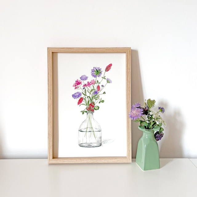 Aquarelle originale A4 - Fleurs des champs 