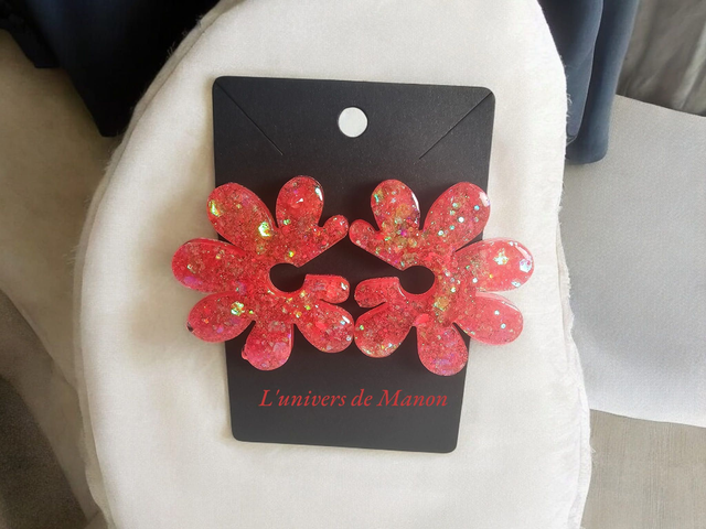 Boucles d&#039;oreilles &quot; Julia &quot;  en résine et paillettes pour femme, tendance 