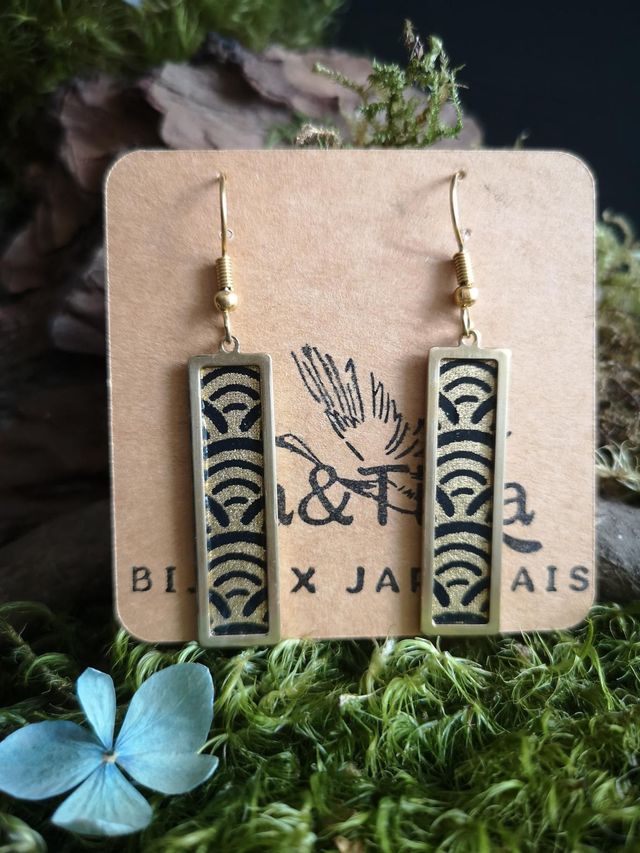 Boucles d'oreilles - crochets - papier washi - vague - Seigaiha - laiton - La&Titia