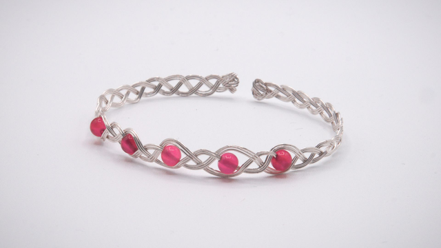 Bracelet tressé 5 agates roses