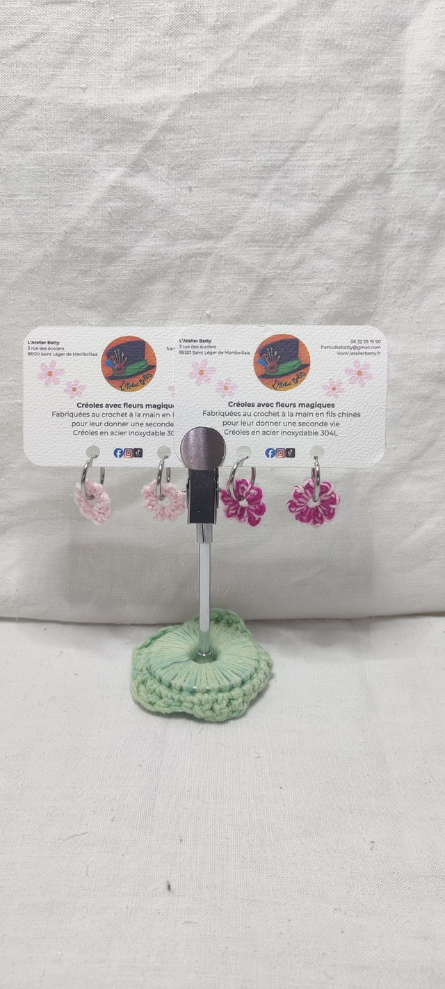 Créoles argentées Pampillettes Art Déco Rose Poudré