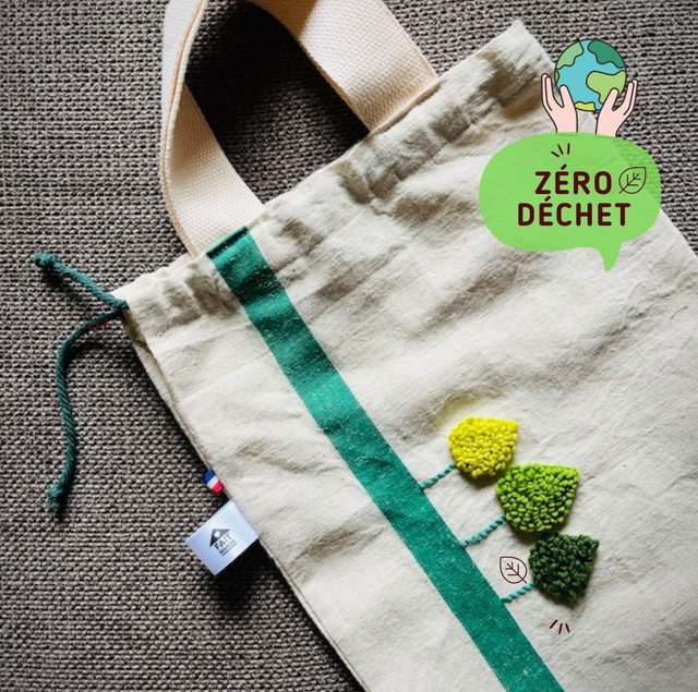 Sac à pain long brodé lin &amp; coton 