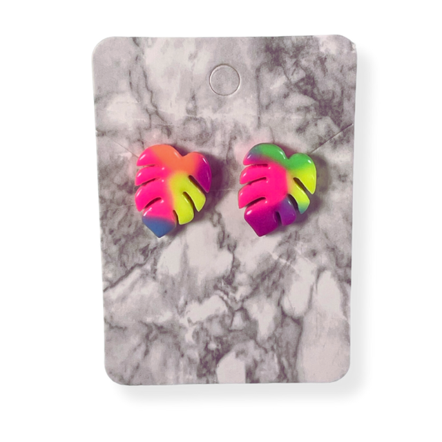 Neon leaf studs