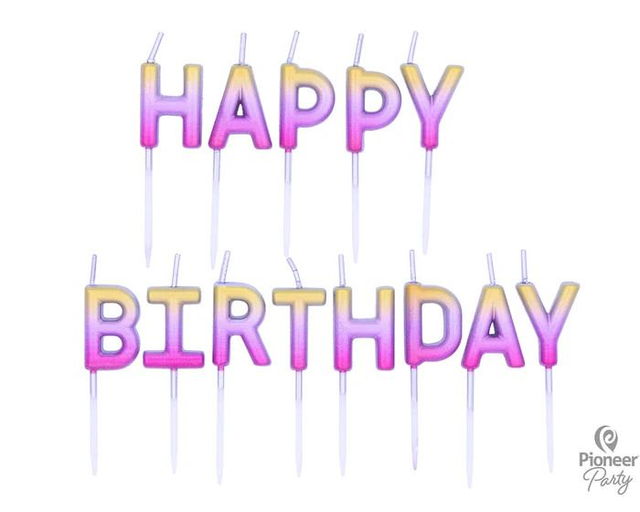 CANDLE: ROSE GOLD &amp; OMBRE HAPPY BIRTHDAY PICK STICK CANDLES