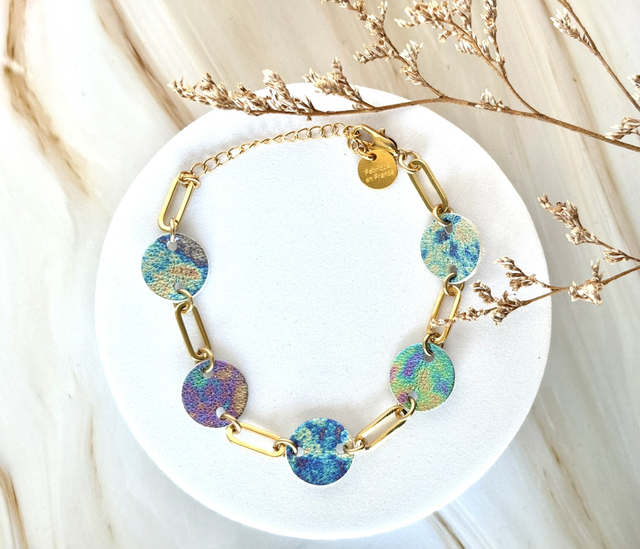 Bracelet FARANDOLE Doré à l’Or Cuir Gasoline