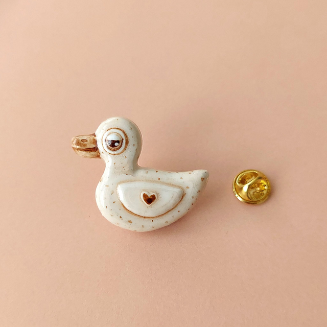 Duck pin - Clay duck pin - Duck clay jewellery - Swimming duck pin - Air dry clay pin - Pottery bird brooch