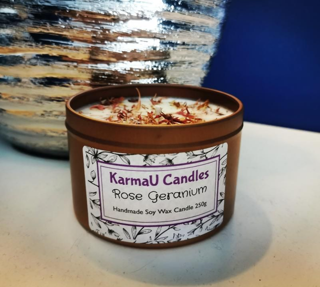 Rose Geranium soy wax candle 