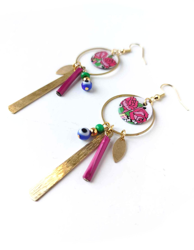 Créoles Upcyclées en Carte de Tarot, Chambre à air de tracteur et Perles Recyclées - Poétiques