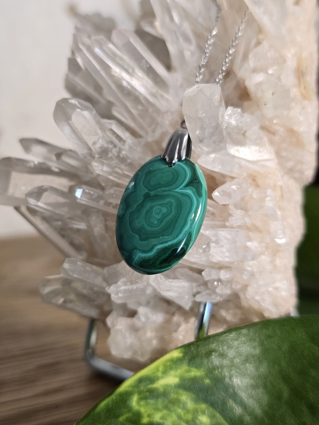 Pendentif Malachite (Qualité AA) sans cerclage, bélière inox