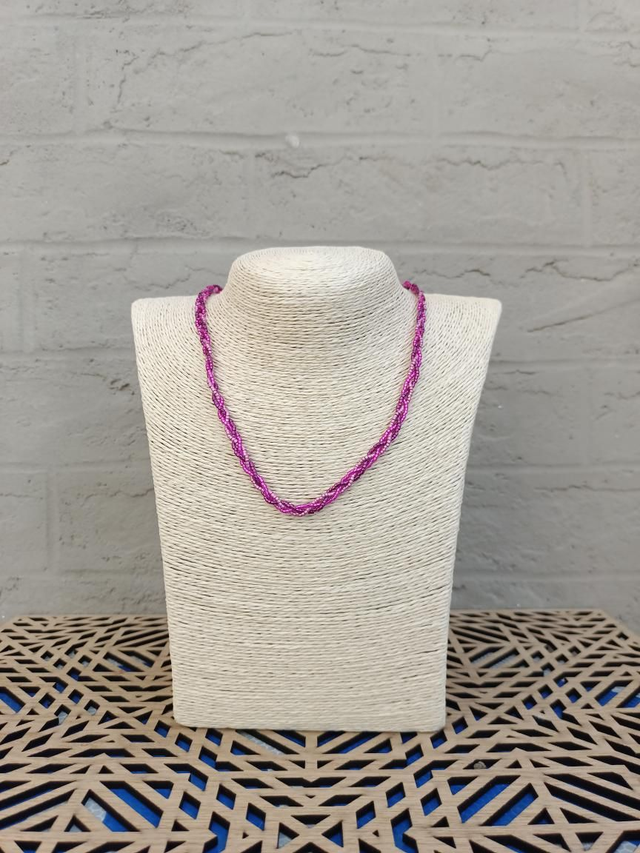 Collier tressé fin - Rose
